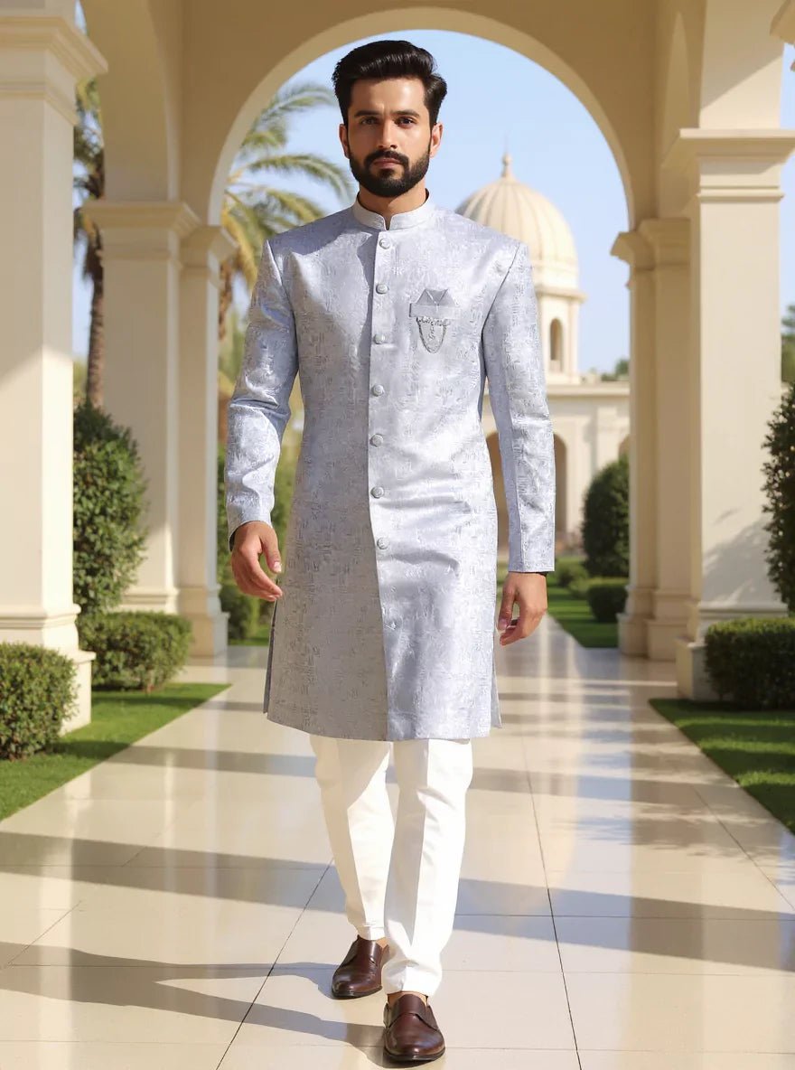 Image of Grey Jacquard Semi - Indo for Men - South India Shopping Mall