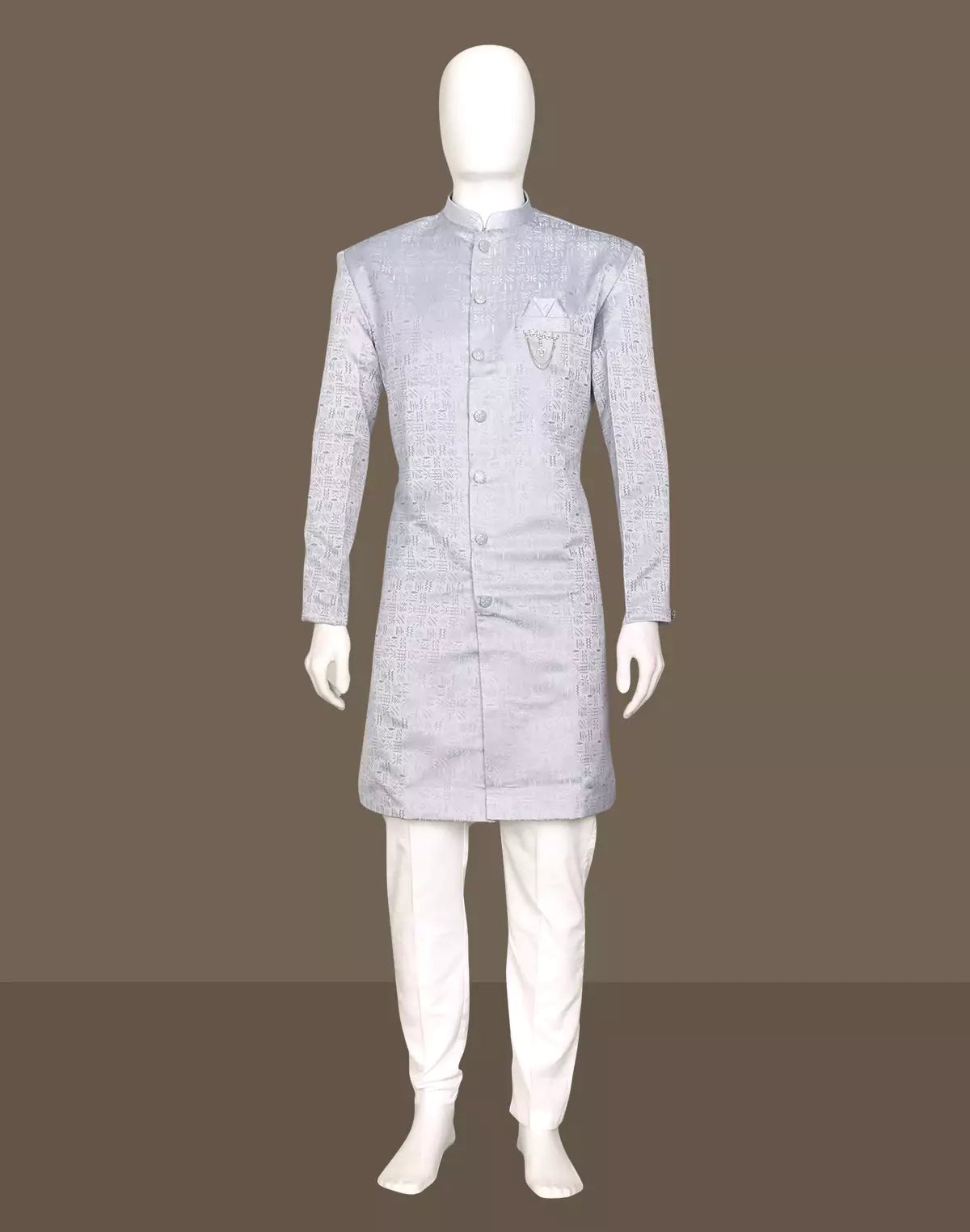 Image of Grey Jacquard Semi - Indo for Men - South India Shopping Mall