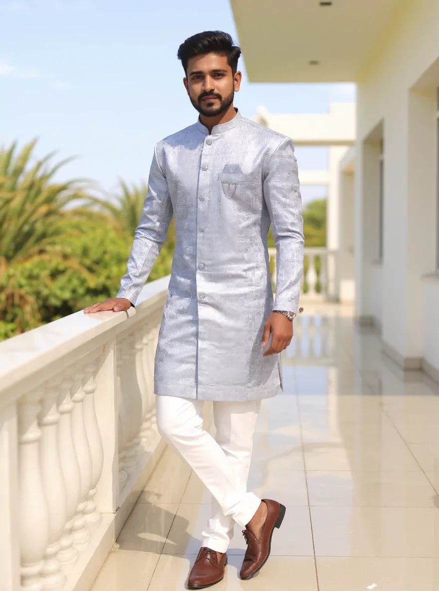 Image of Grey Jacquard Semi - Indo for Men - South India Shopping Mall