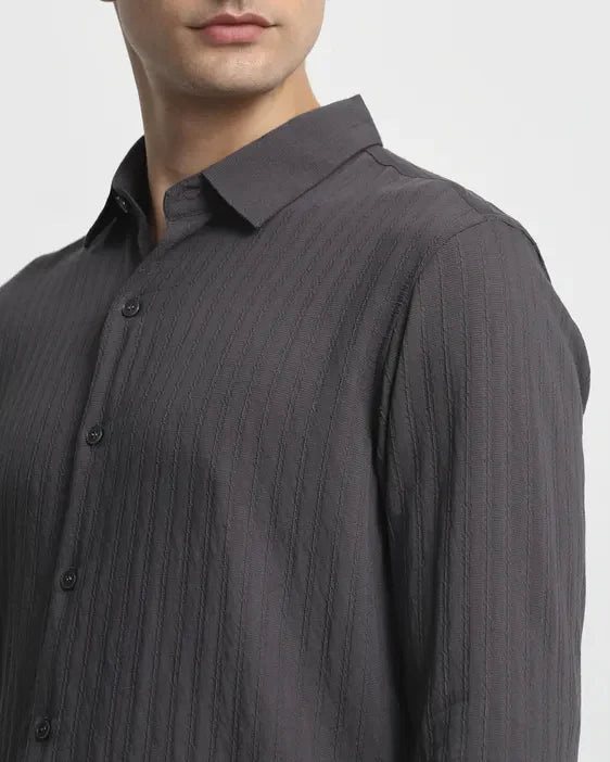 Image of Grey Plain Rayon and Nylon Fabric Full Sleeve Shirt - South India Shopping Mall