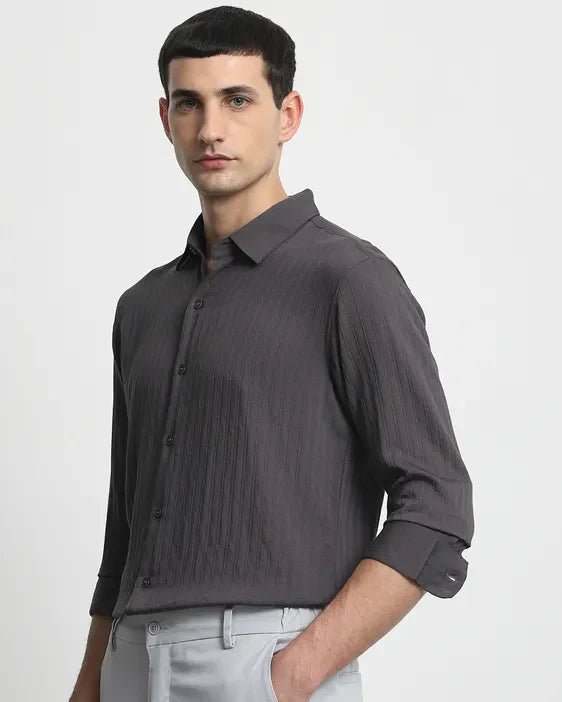 Image of Grey Plain Rayon and Nylon Fabric Full Sleeve Shirt - South India Shopping Mall
