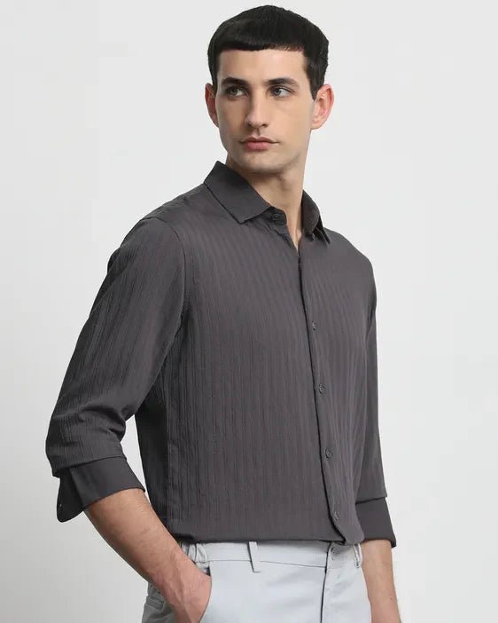 Image of Grey Plain Rayon and Nylon Fabric Full Sleeve Shirt - South India Shopping Mall