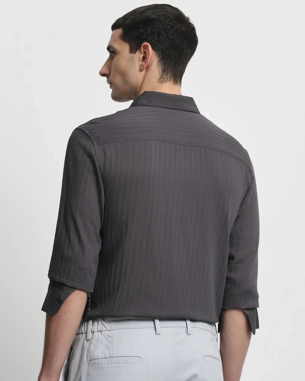Image of Grey Plain Rayon and Nylon Fabric Full Sleeve Shirt - South India Shopping Mall