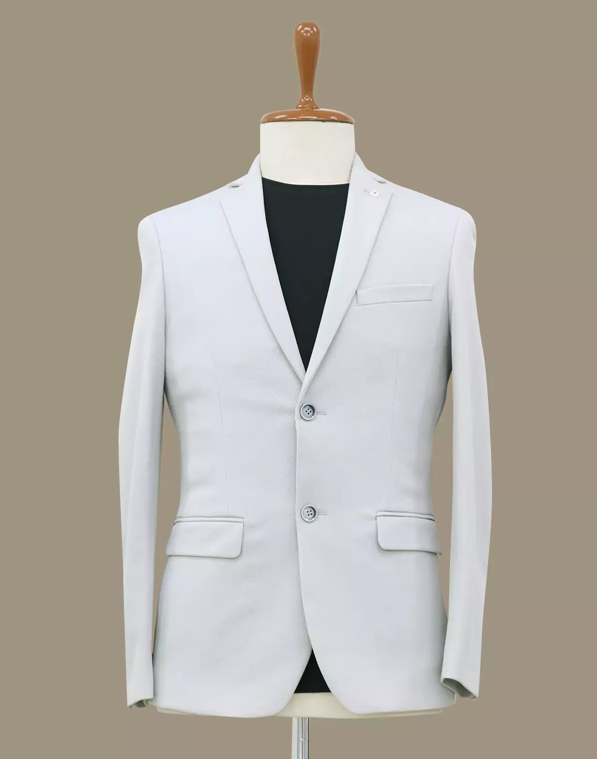 Image of Grey Self Textured Polyester Viscose Blend Blazer - South India Shopping Mall