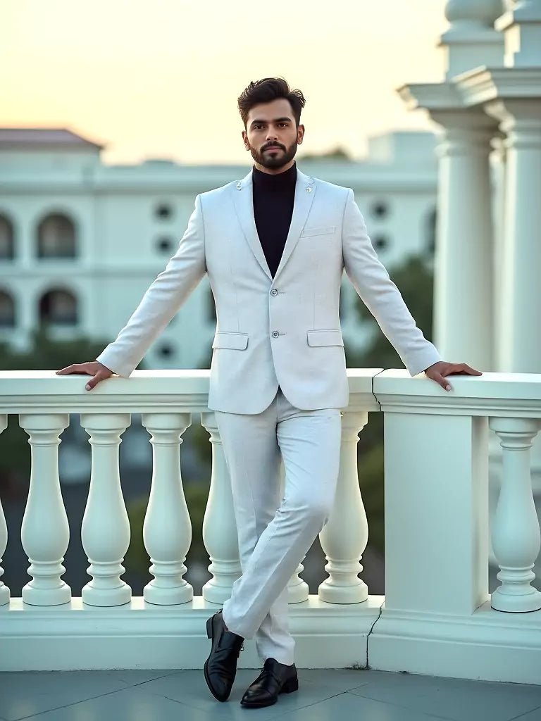 Image of Grey Self Textured Polyester Viscose Blend Blazer - South India Shopping Mall