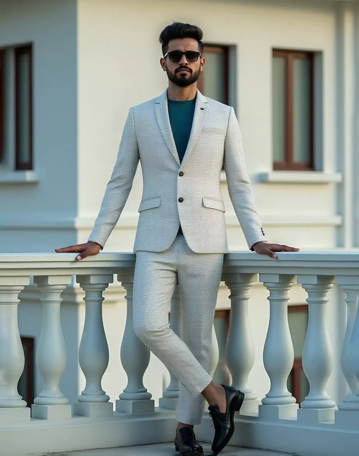 Image of Grey Self Zig Zag Jacquard Blazer - South India Shopping Mall