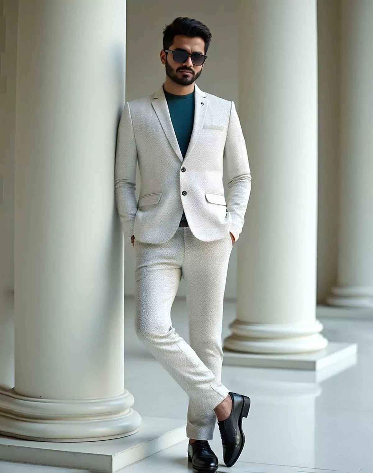 Image of Grey Self Zig Zag Jacquard Blazer - South India Shopping Mall