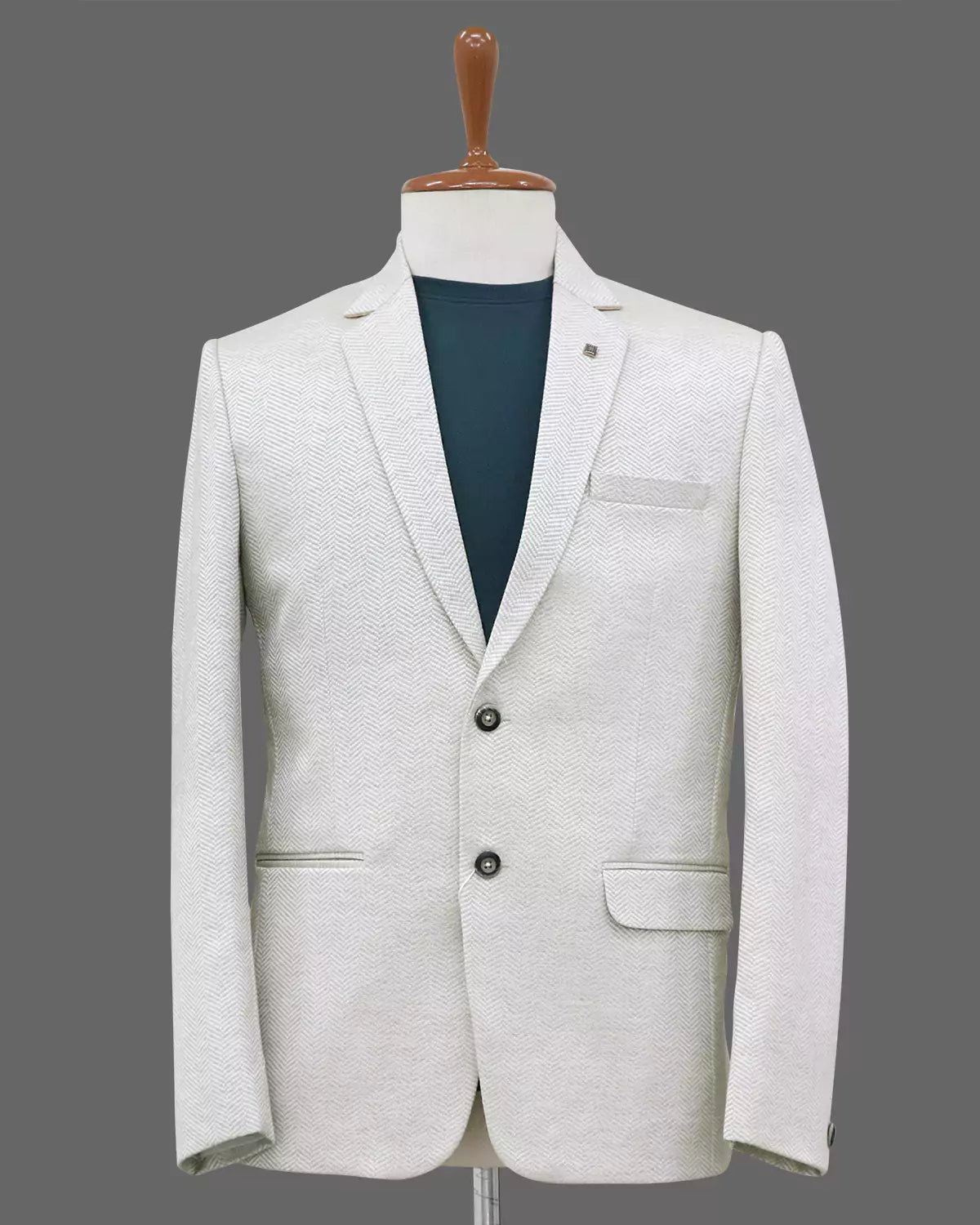 Image of Grey Self Zig Zag Jacquard Blazer - South India Shopping Mall