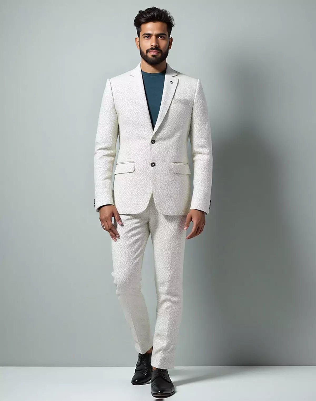 Image of Grey Self Zig Zag Jacquard Blazer - South India Shopping Mall