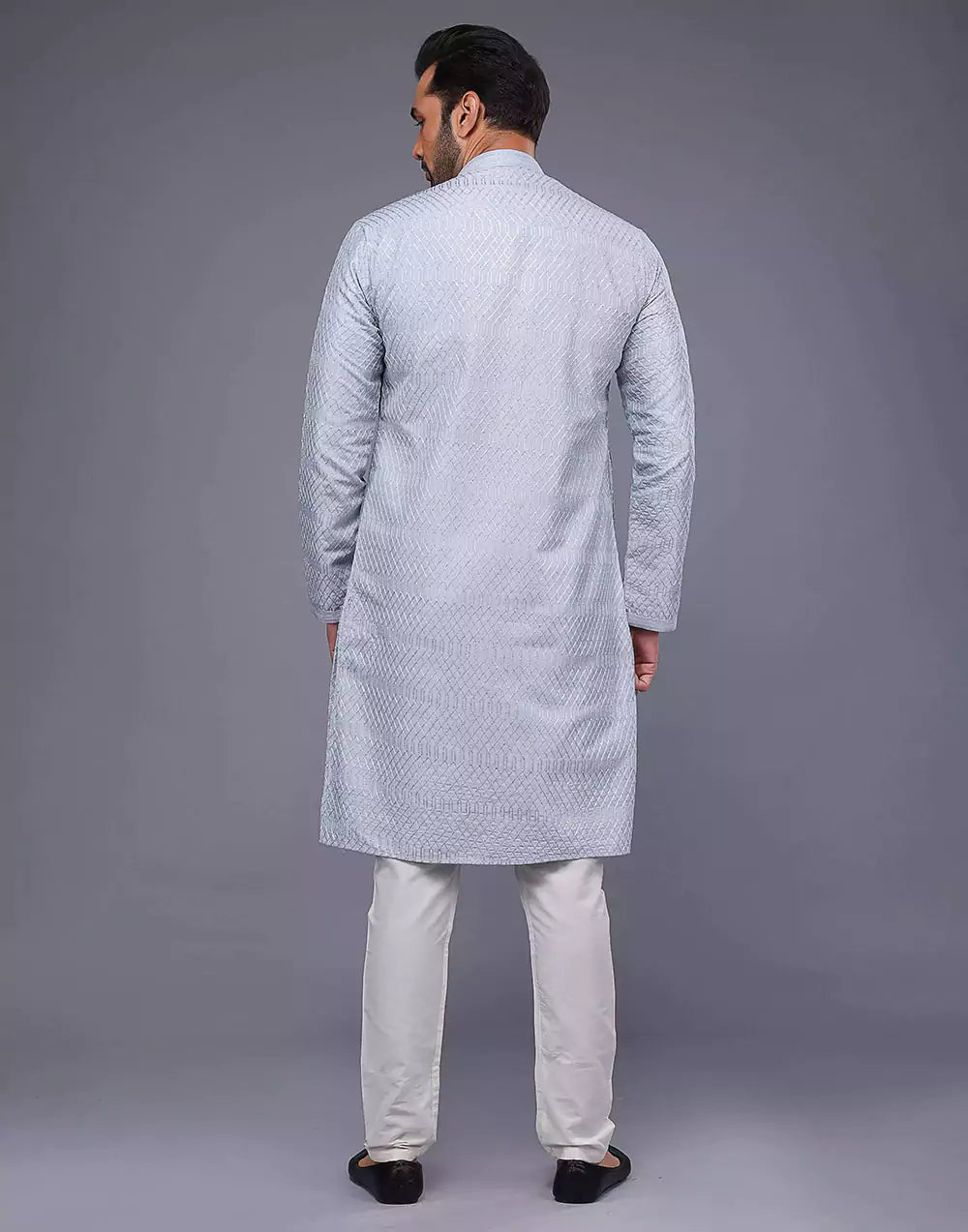 Image of Grey Sequence With Gota Patti Work Silk Kurta Pyjama Set - South India Shopping Mall