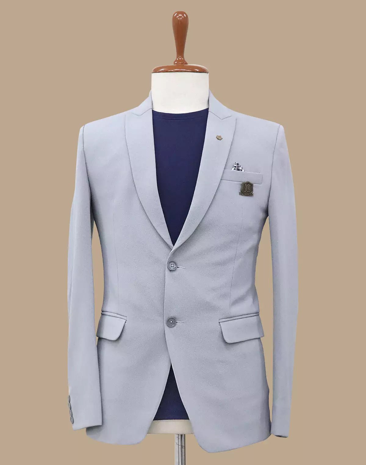 Image of Grey Solid Georgette Polyester Lycra Blazer - South India Shopping Mall
