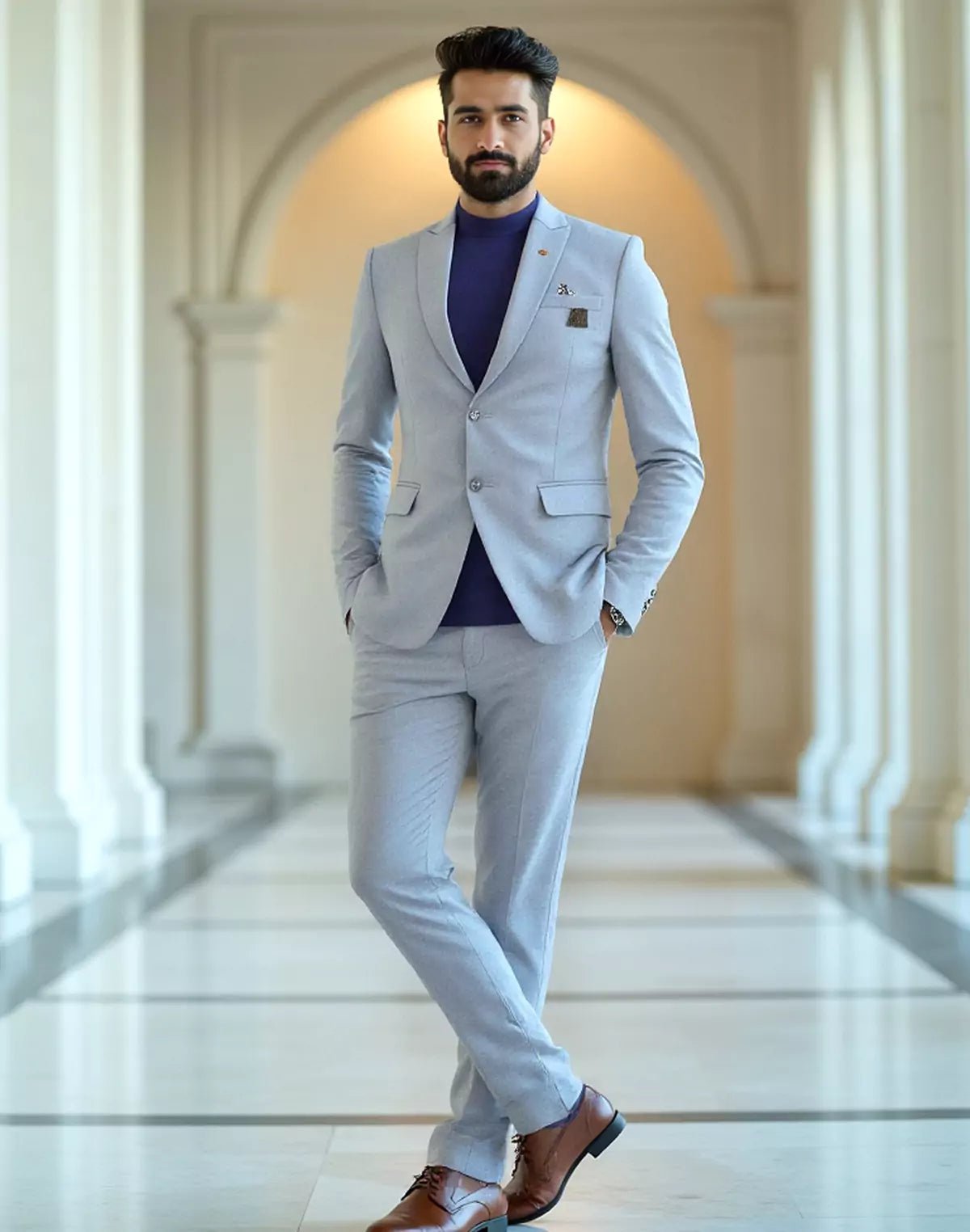 Image of Grey Solid Georgette Polyester Lycra Blazer - South India Shopping Mall