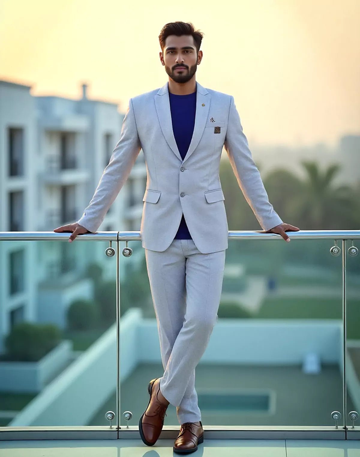 Image of Grey Solid Georgette Polyester Lycra Blazer - South India Shopping Mall