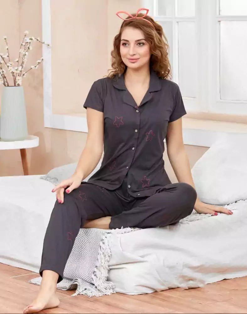 Image of Grey Stars Print Hosiery Night Suit - South India Shopping Mall