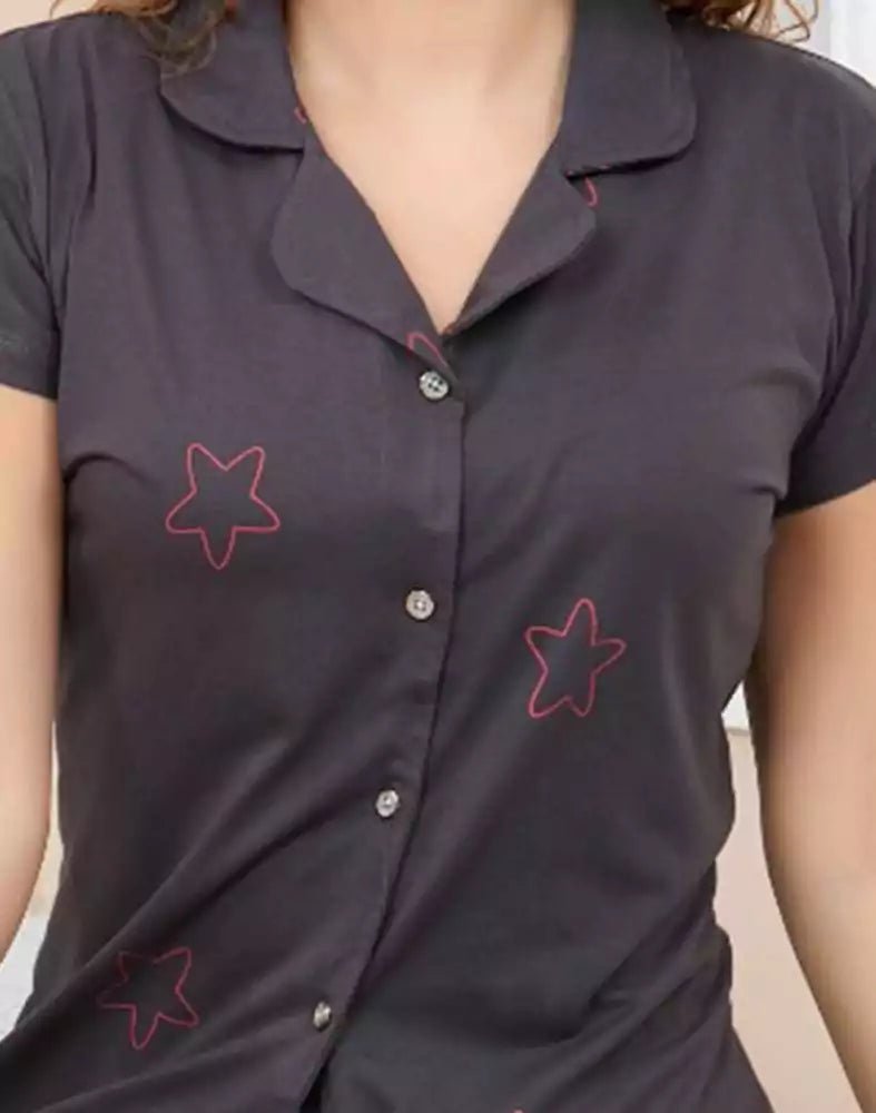Image of Grey Stars Print Hosiery Night Suit - South India Shopping Mall