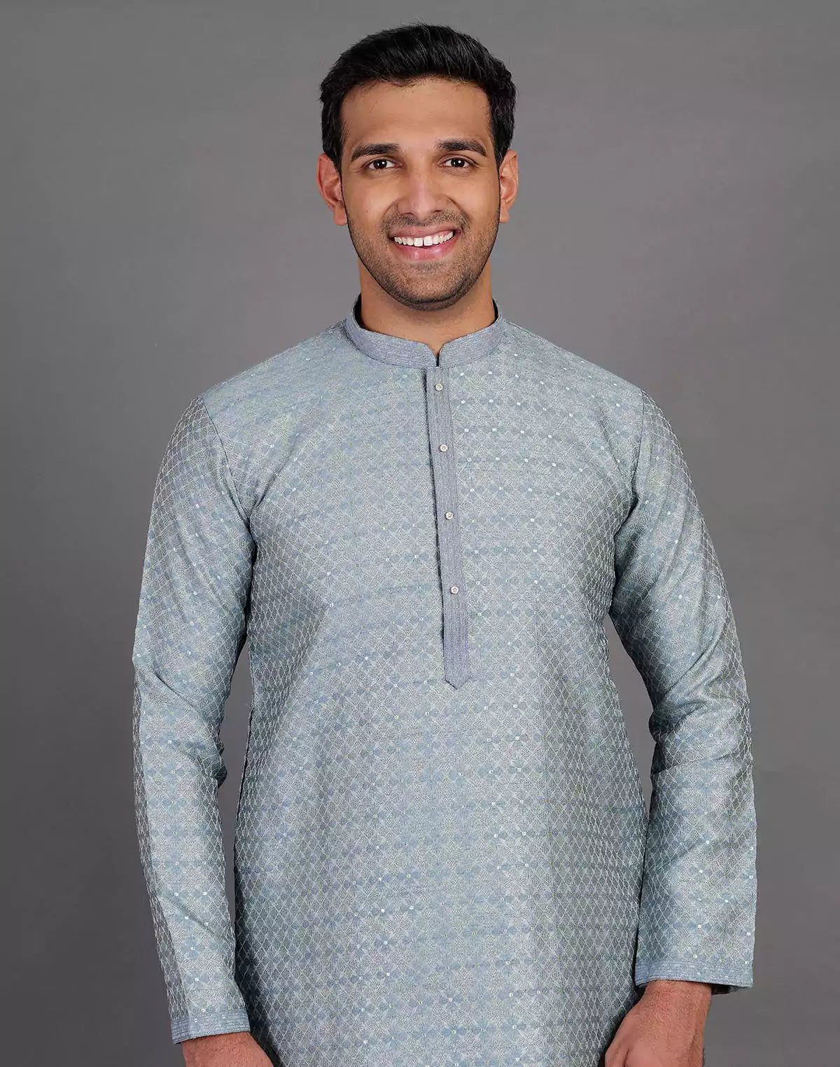 Image of Grey Thread With Brocade Design Soft Silk Kurta Set - South India Shopping Mall