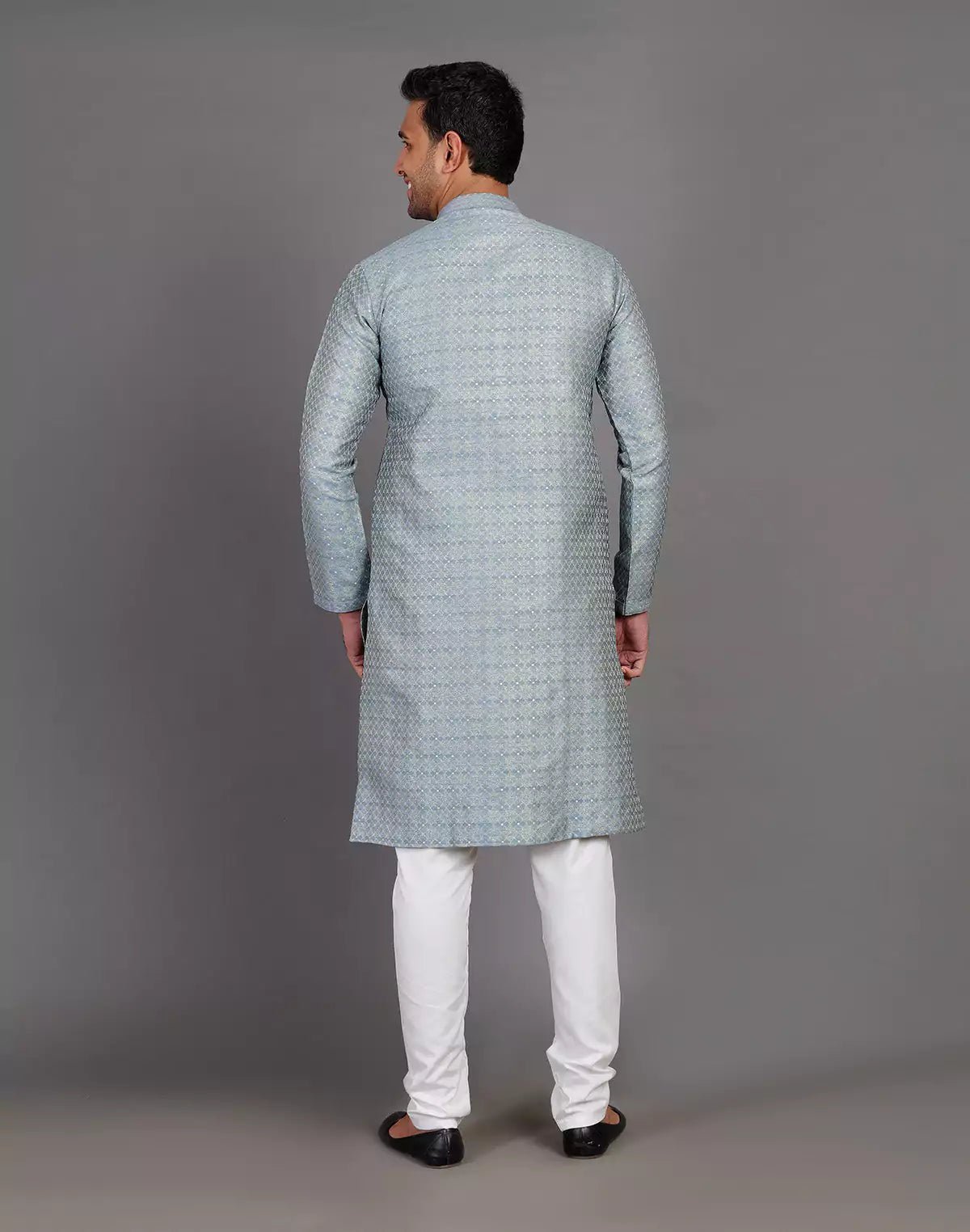 Image of Grey Thread With Brocade Design Soft Silk Kurta Set - South India Shopping Mall