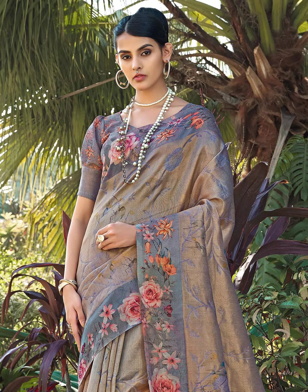 Image of Grey Tissue Fabric Saree - South India Shopping Mall