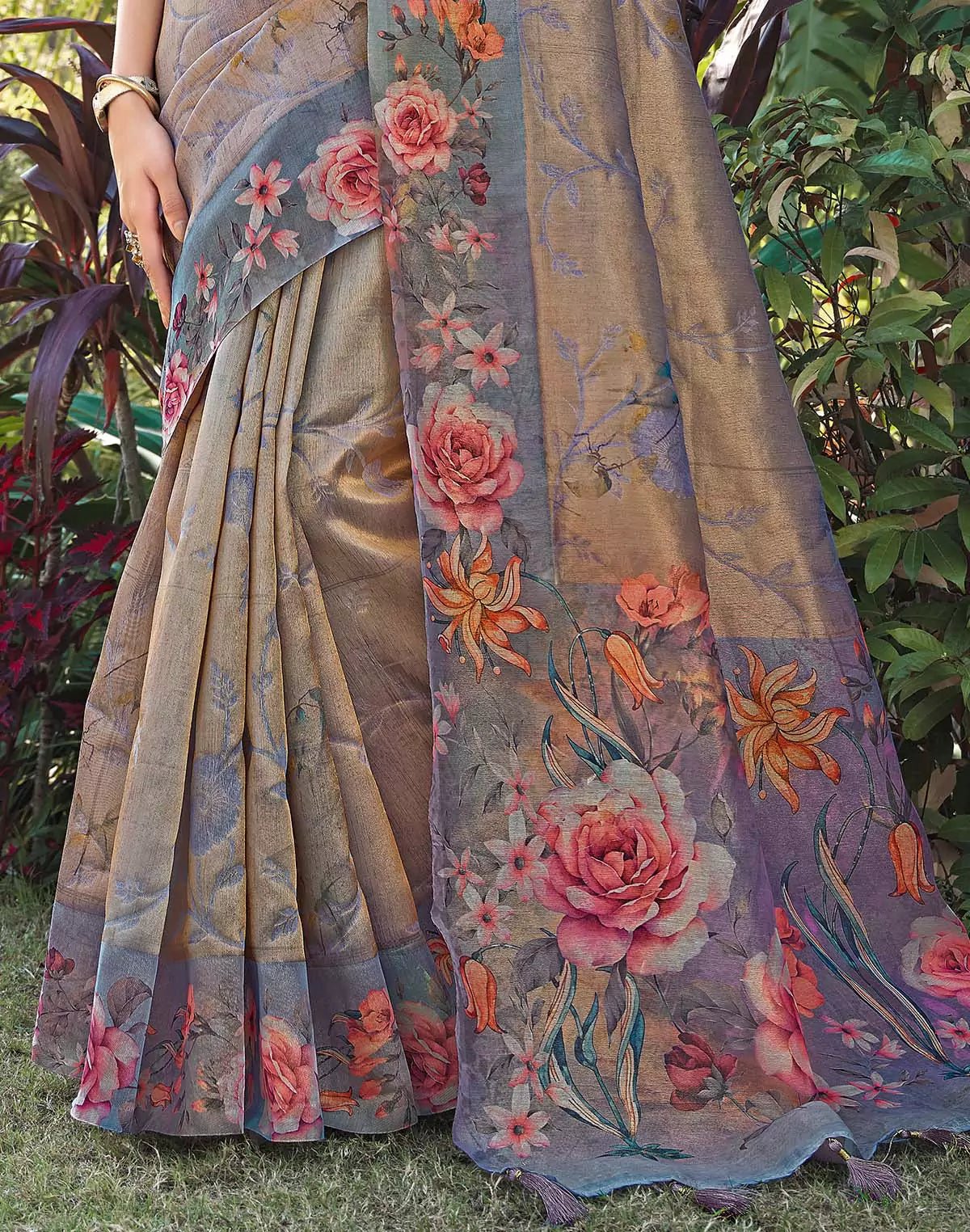 Image of Grey Tissue Fabric Saree - South India Shopping Mall