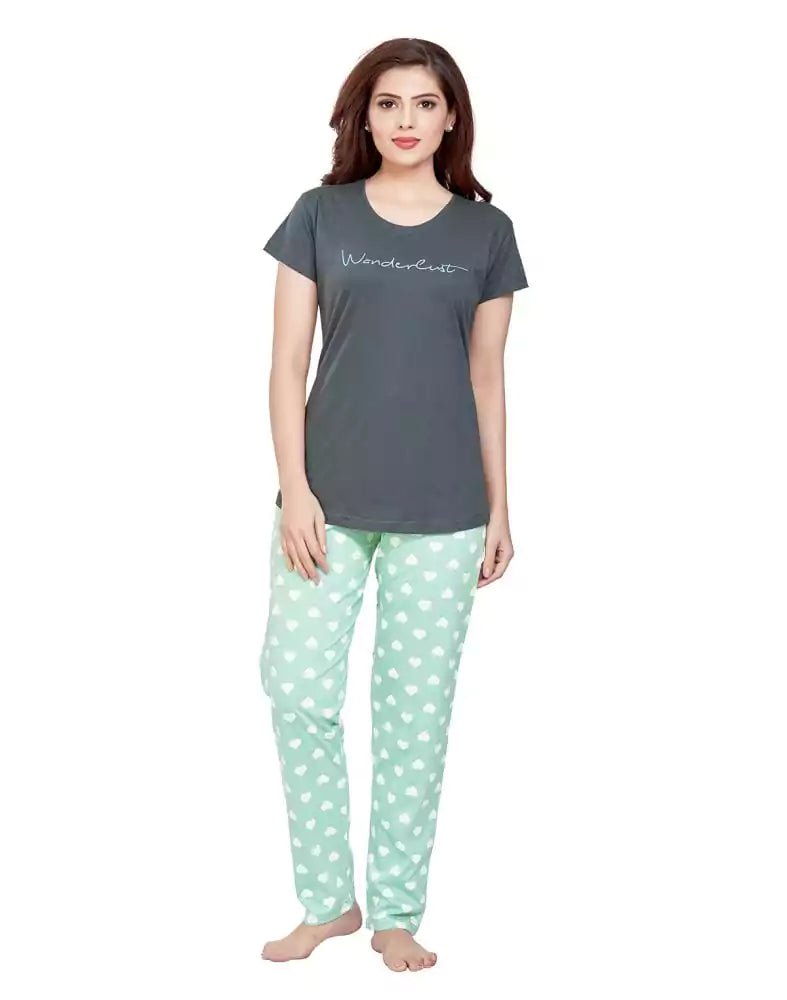 Image of Grey Typography Cotton Printed Night Wear - South India Shopping Mall