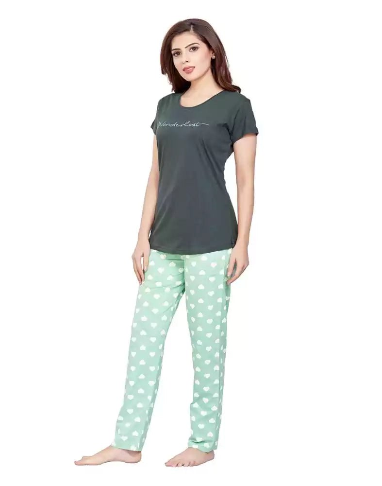Image of Grey Typography Cotton Printed Night Wear - South India Shopping Mall
