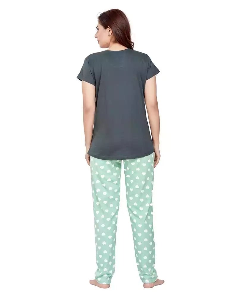 Image of Grey Typography Cotton Printed Night Wear - South India Shopping Mall