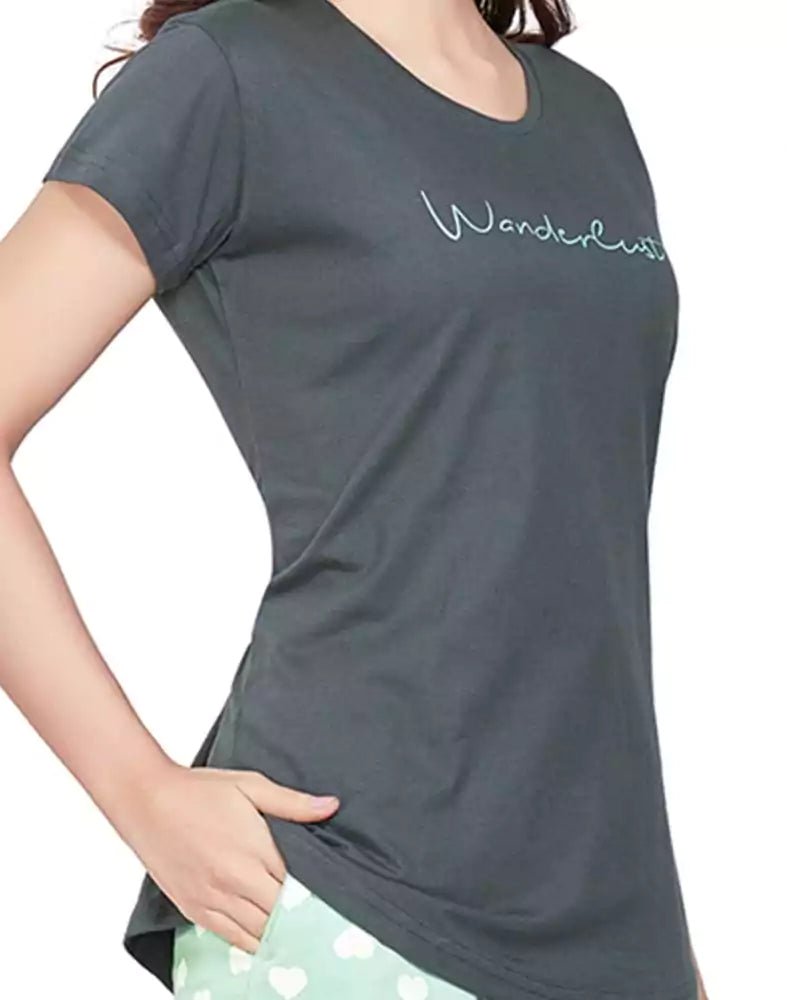 Image of Grey Typography Cotton Printed Night Wear - South India Shopping Mall