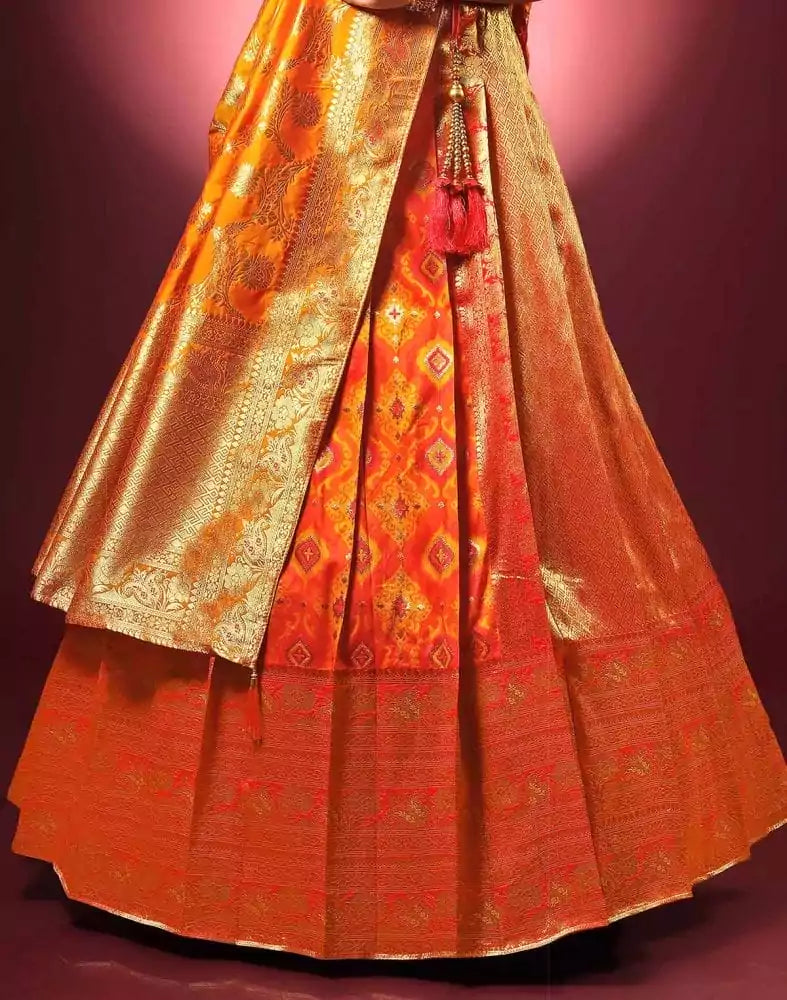 Image of Beautiful Party Wear Orange and Red Coloured Half Saree Set