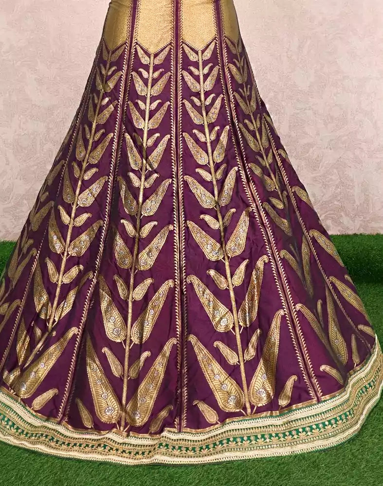 Image of Violet Botanical Banaras Silk heavy zari Half Saree