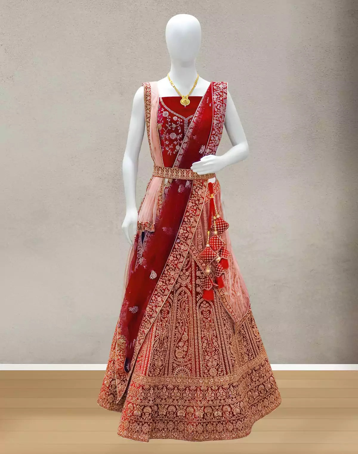 Image of Designer all over beautiful Zardosi work Velvet Half Saree with Belt