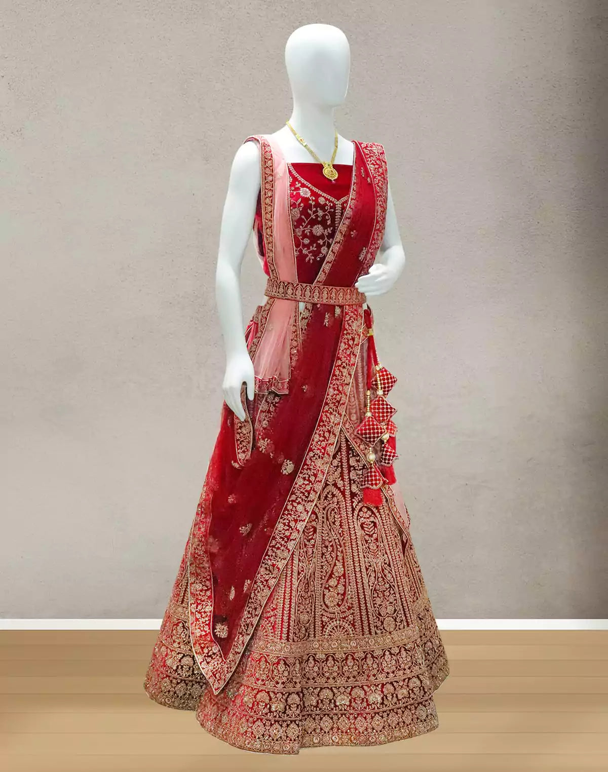 Image of Designer all over beautiful Zardosi work Velvet Half Saree with Belt