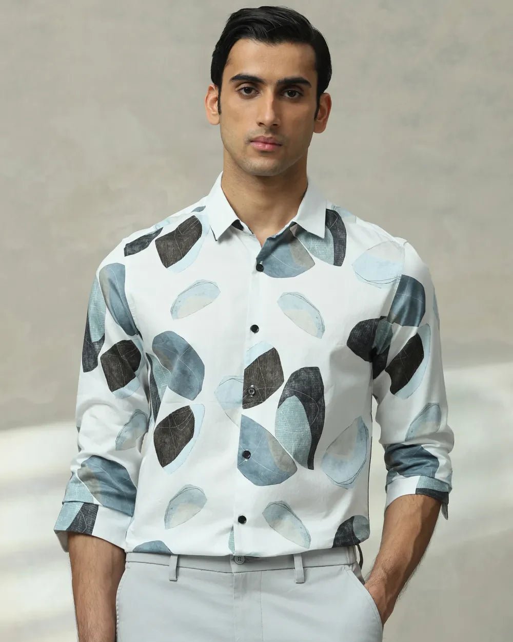 Image of Iced Light Blue Digital Floral Print Full Sleeve Cotton Shirt - South India Shopping Mall