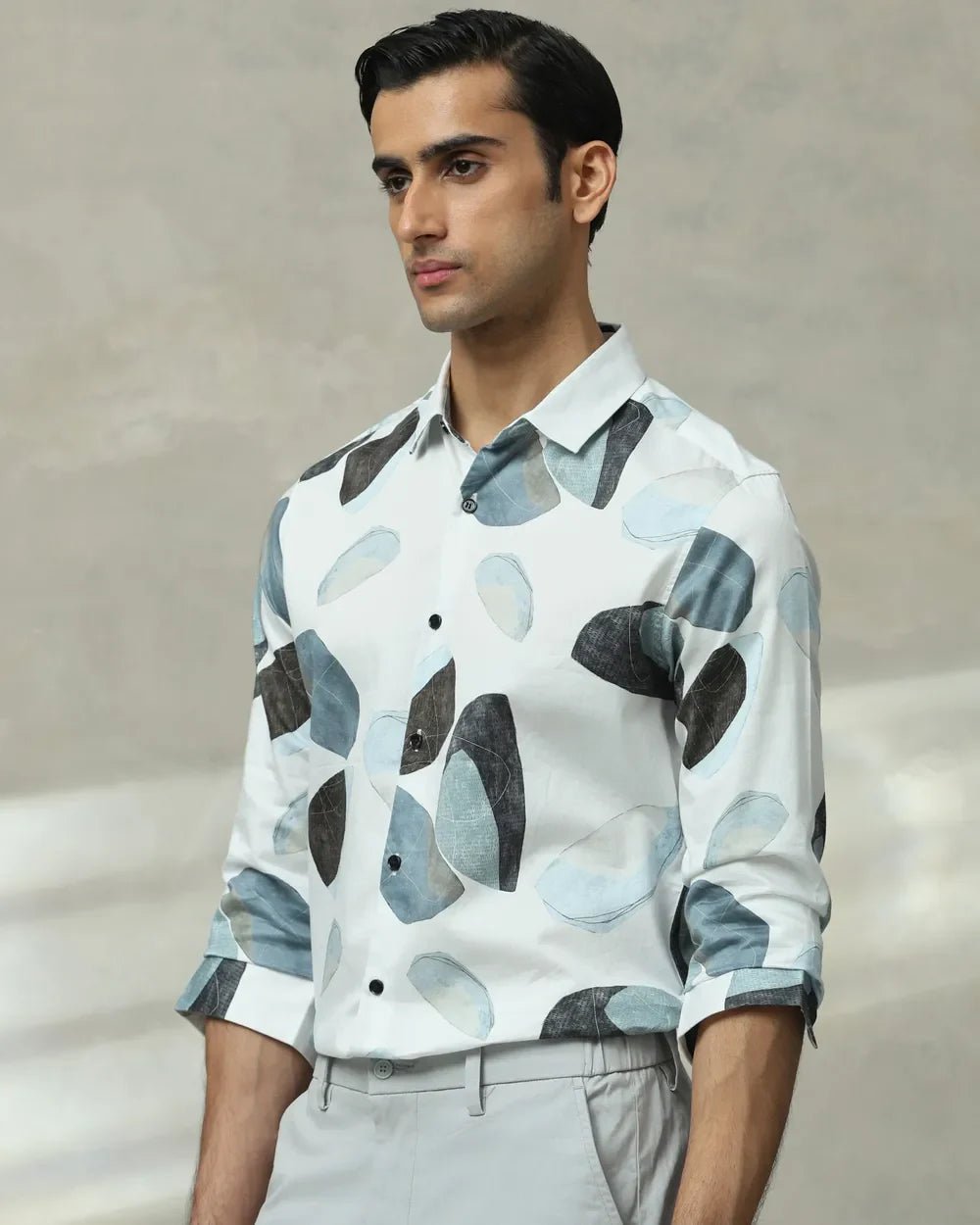 Image of Iced Light Blue Digital Floral Print Full Sleeve Cotton Shirt - South India Shopping Mall