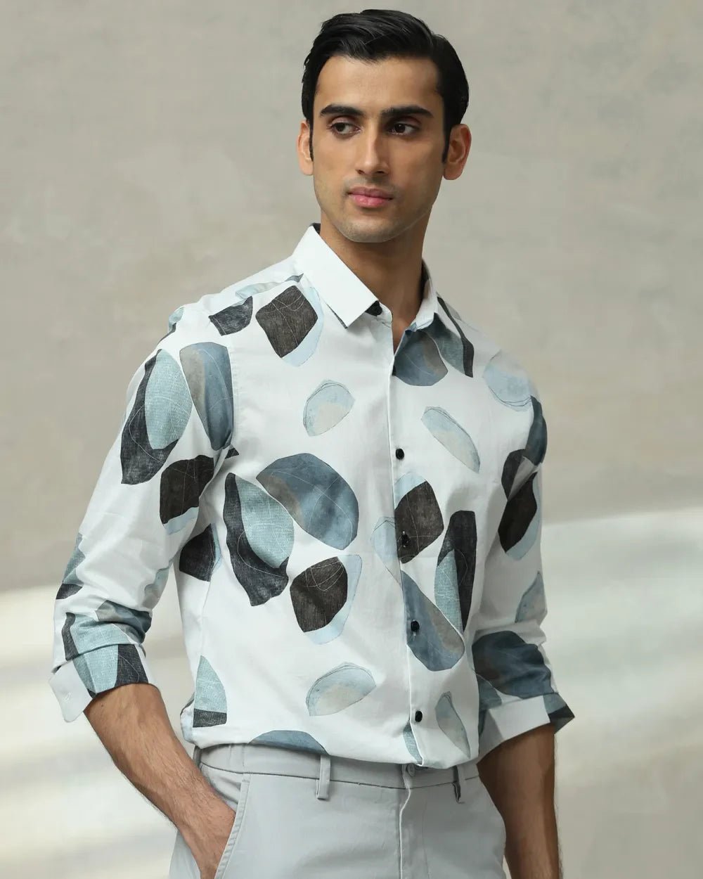 Image of Iced Light Blue Digital Floral Print Full Sleeve Cotton Shirt - South India Shopping Mall