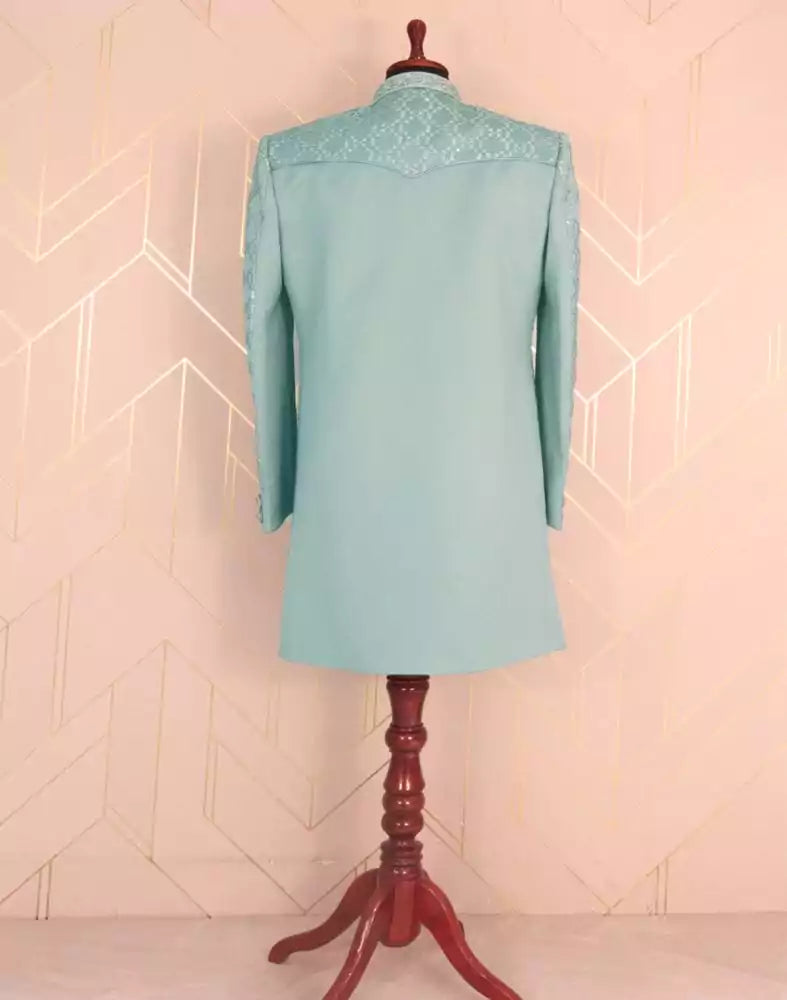 Image of Grandiose Grey Checkered Satin Embellished work Indo-Western Set