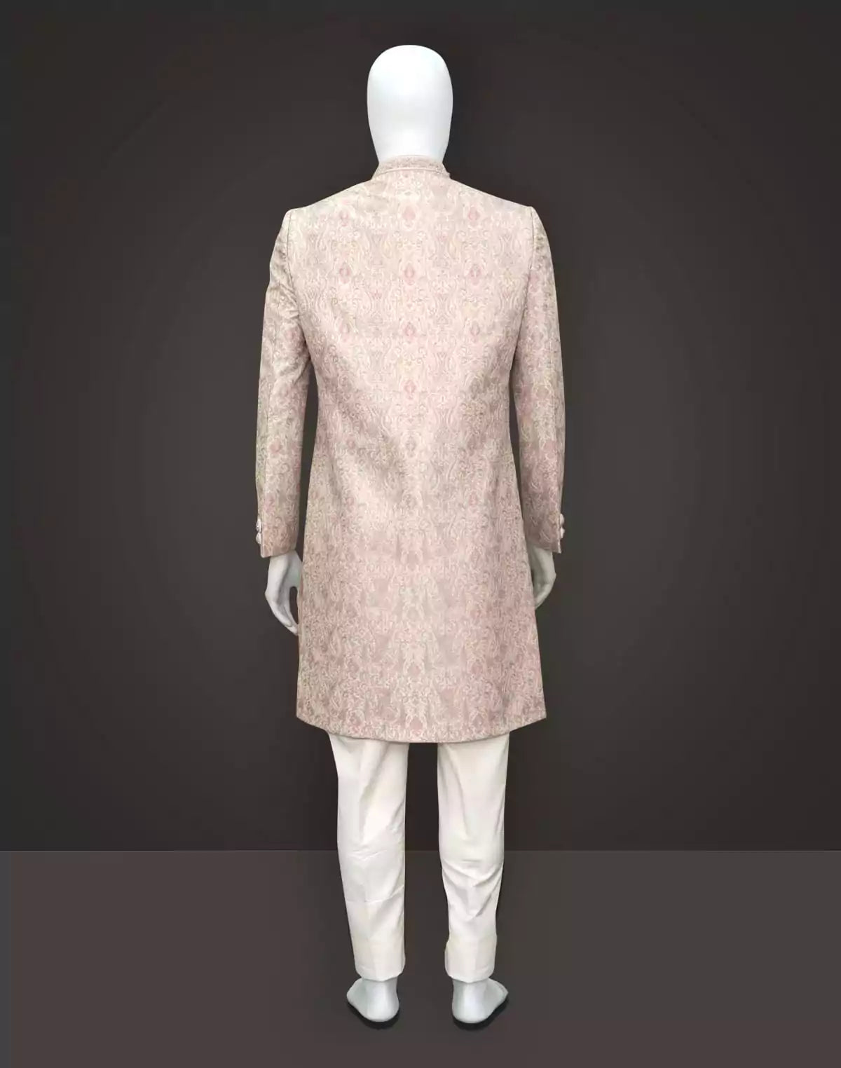 Image of Peach heavy embroidery work Jacquard Indo-Western Set
