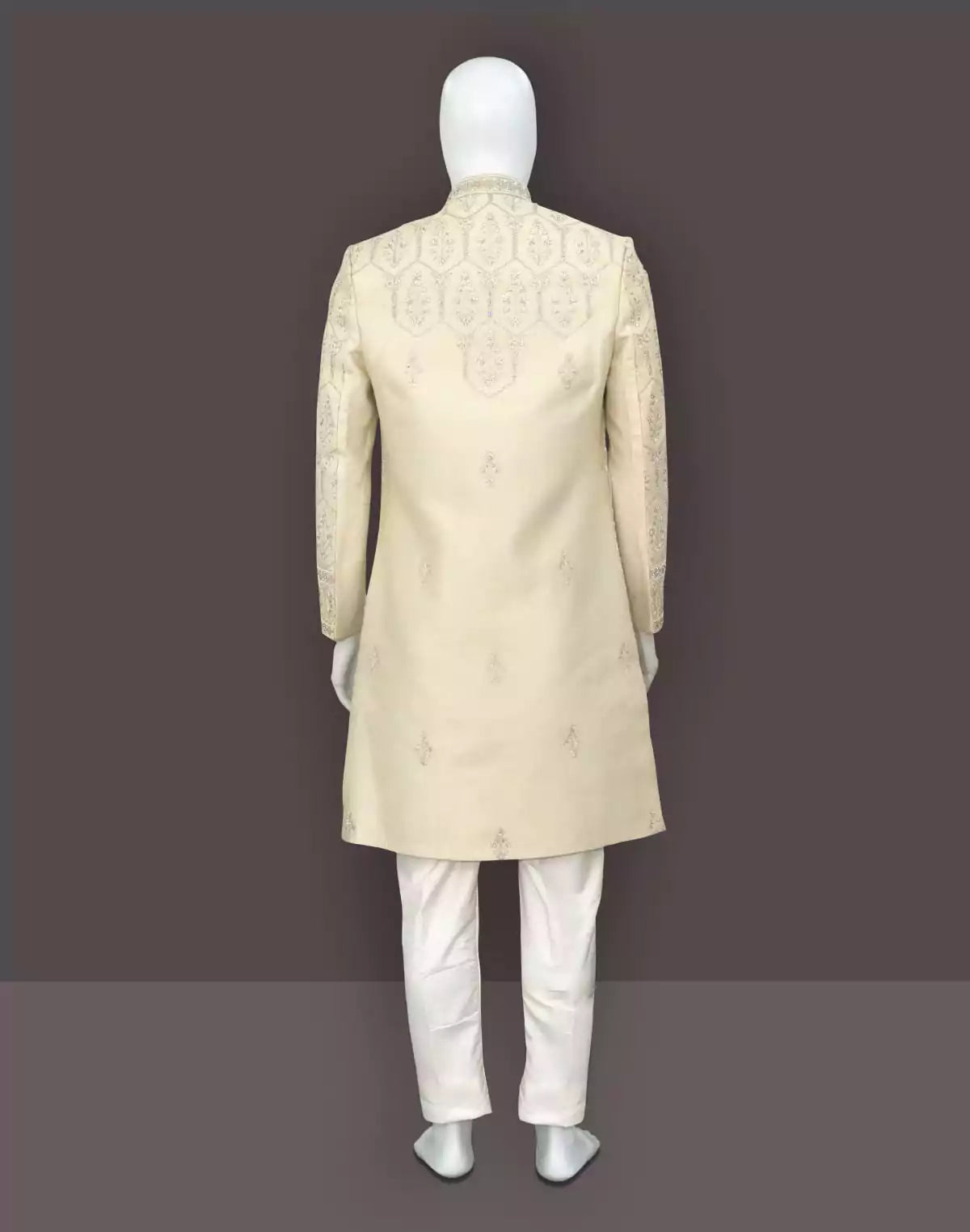 Image of Fashionable Fawn Raw Silk Embroidery work Indo Set with Dupatta