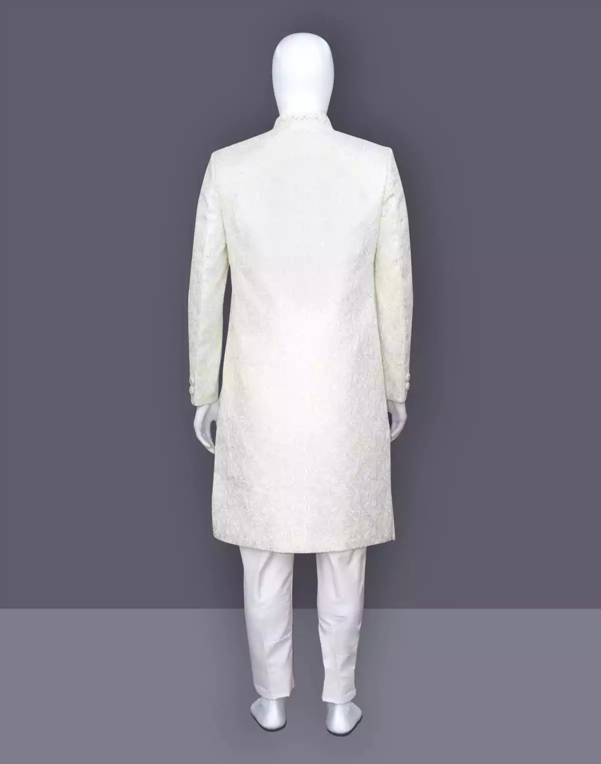 Image of Cream Embroidery work Milky Silk Indo Western Open Jacket