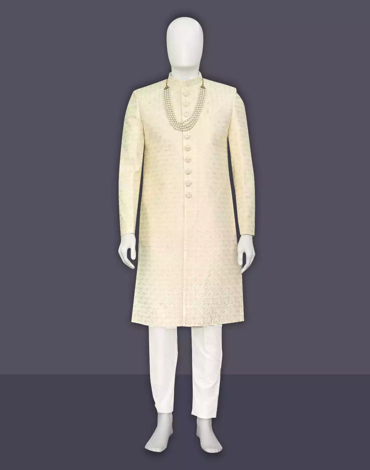 Image of Cream Embroidery with Sequins work Raw Silk Indo-Western Set