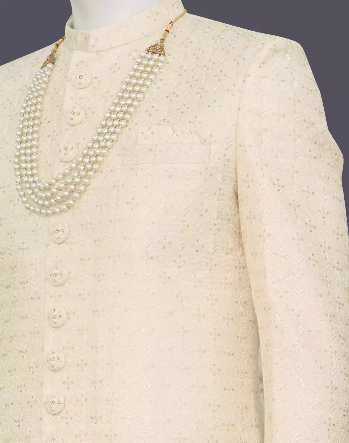 Image of Cream Embroidery with Sequins work Raw Silk Indo-Western Set