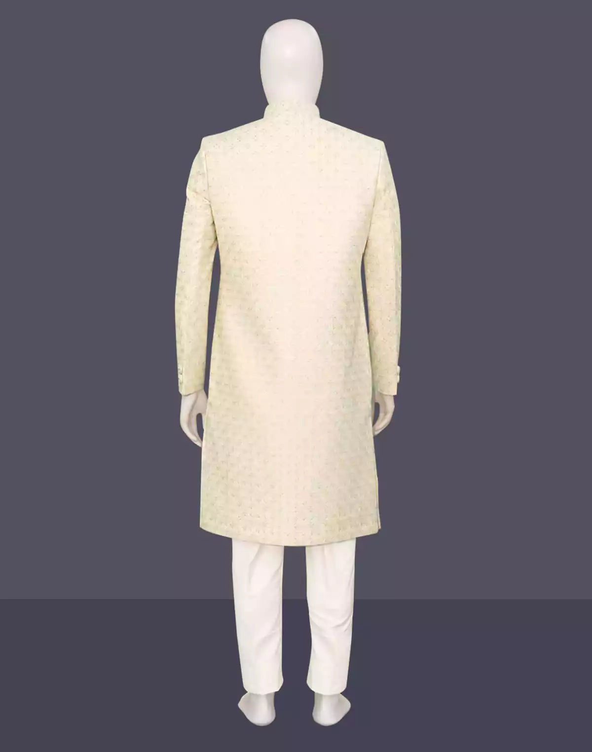 Image of Cream Embroidery with Sequins work Raw Silk Indo-Western Set