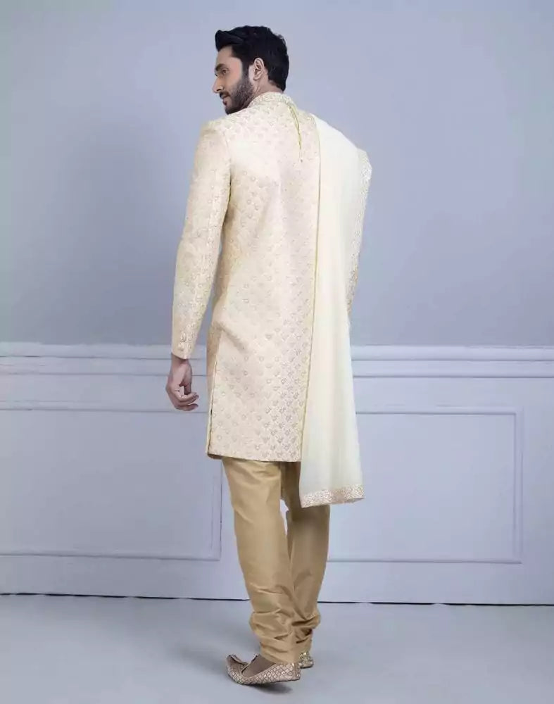 Image of Fawn Art Silk Sherwani With Dupatta