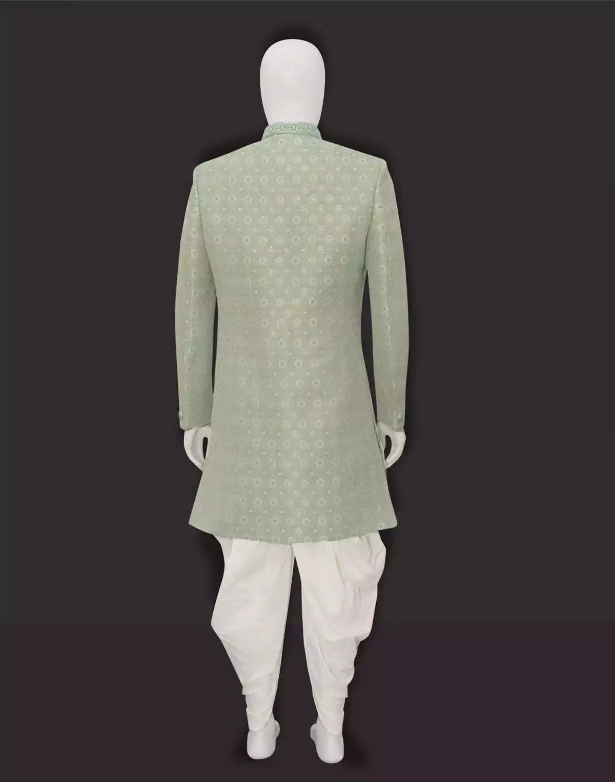 Image of Pista Green Jacquard Fully Self Design With Patiyala Indo Western Set
