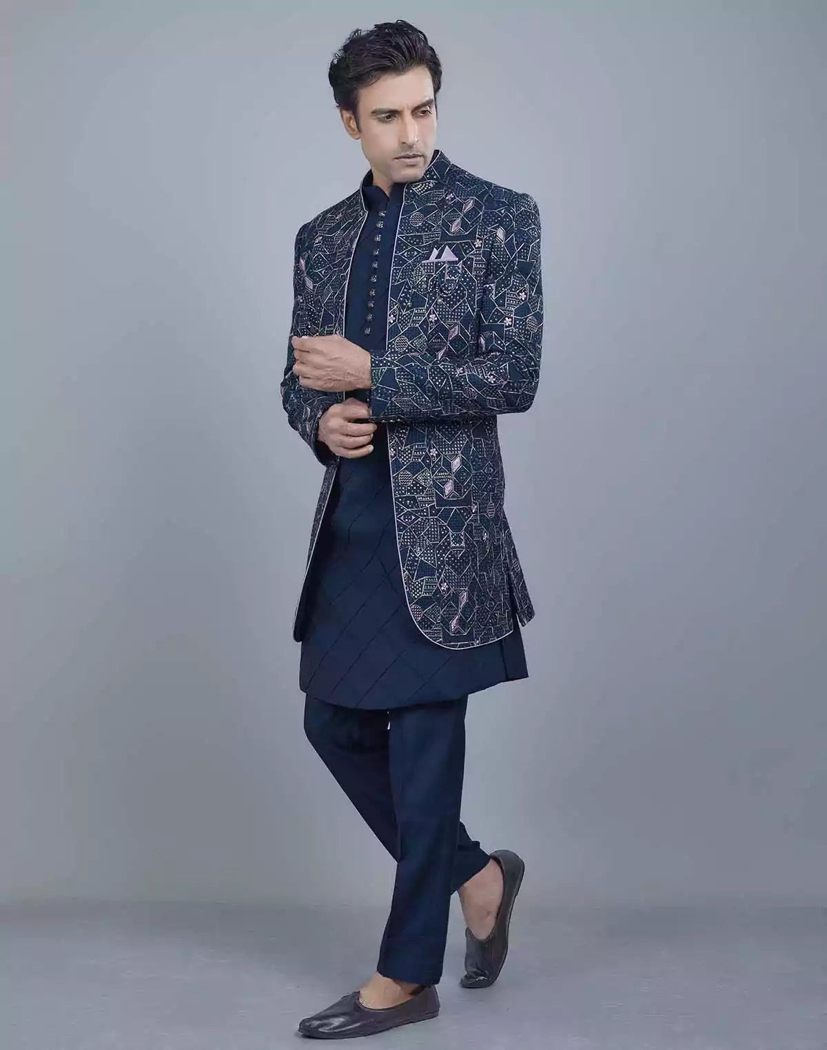 Image of All Over Fully Embroidered and Sequence work Open Jacket Style