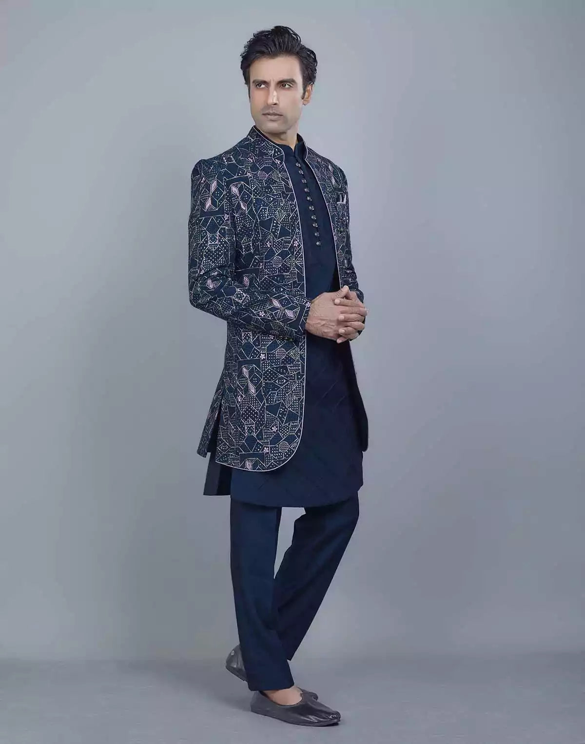 Image of All Over Fully Embroidered and Sequence work Open Jacket Style
