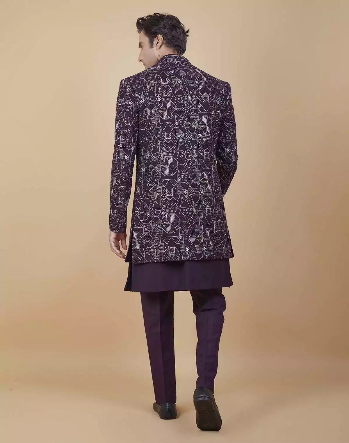 Image of Windsor Wine All Over Fully Embroidered and Sequence work Open Jacket Style