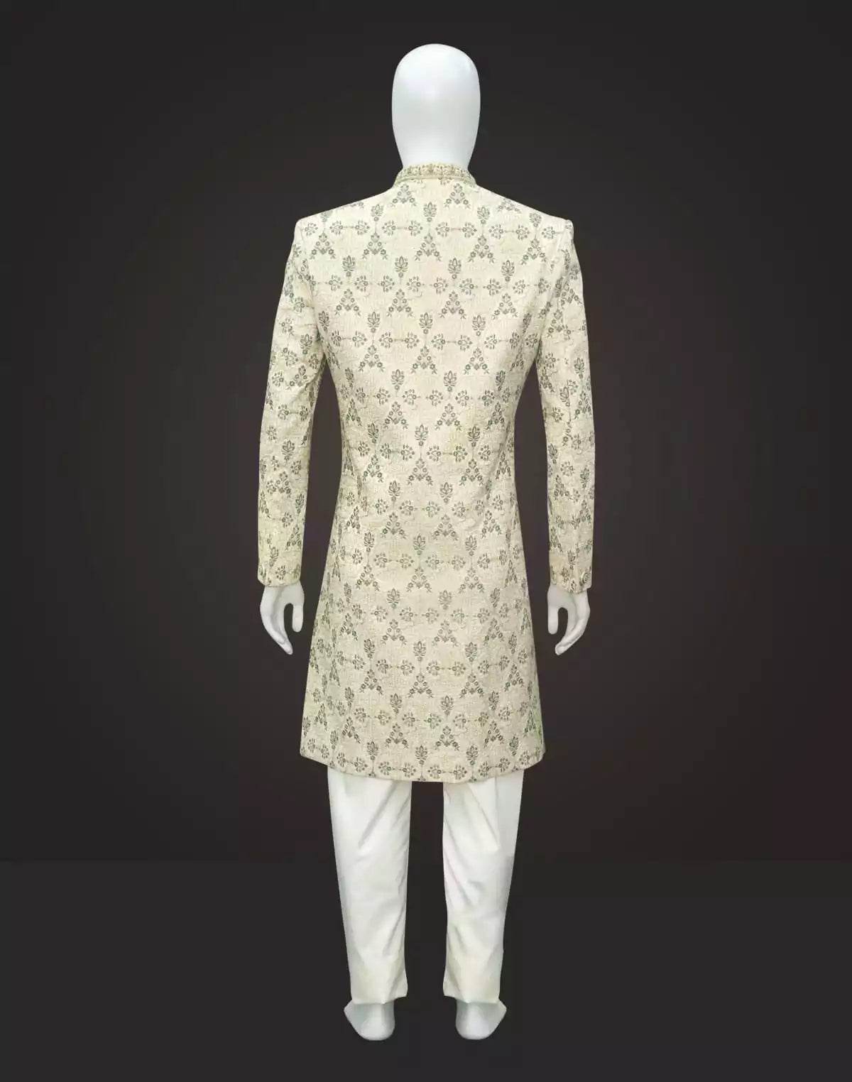 Image of Rich Cream Floral Raw Silk Sequins with Embroidery work Indo Western Set with Dupatta
