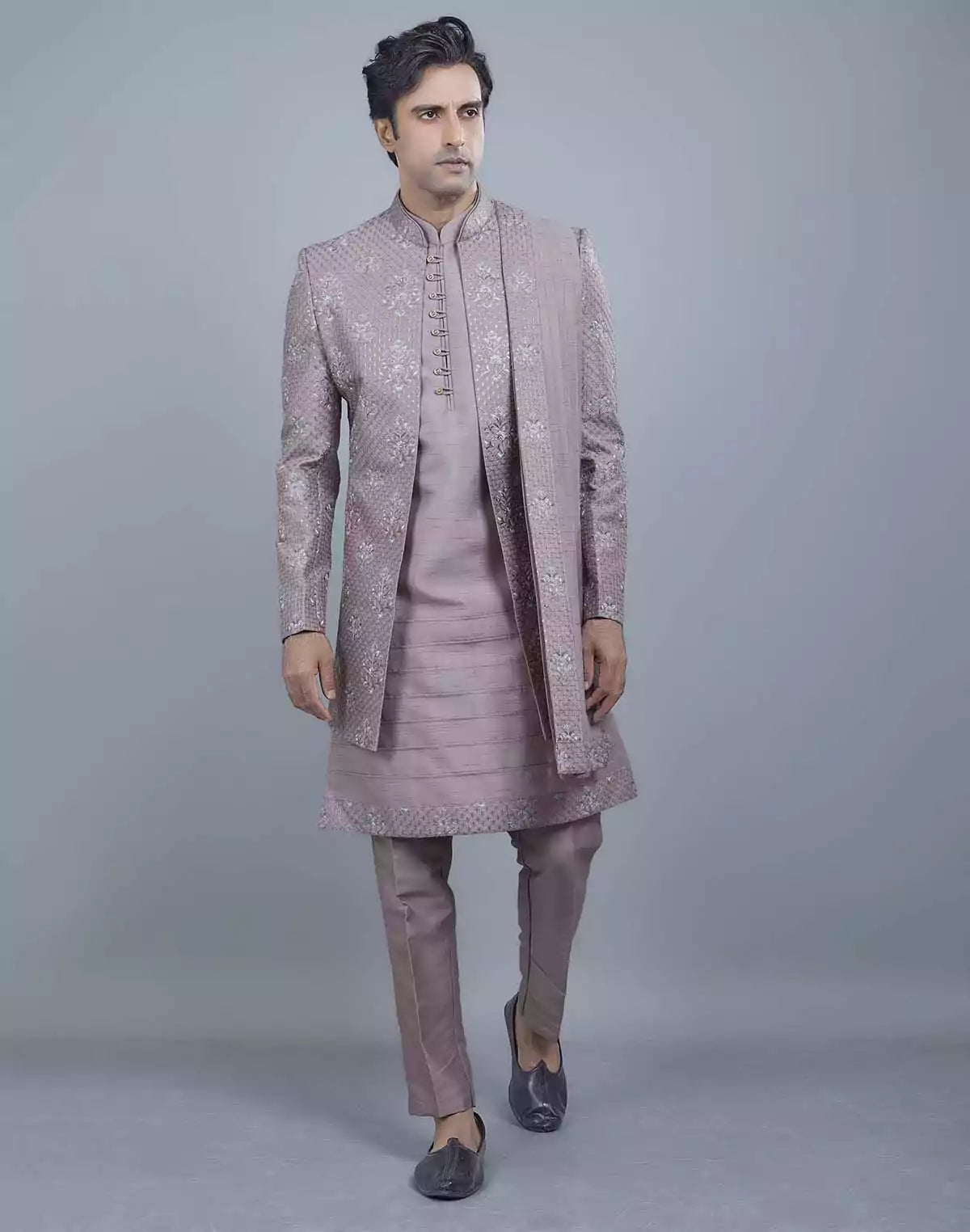 Image of Attractive Colorful Thread Embroidery work Open Jacket With Dupatta