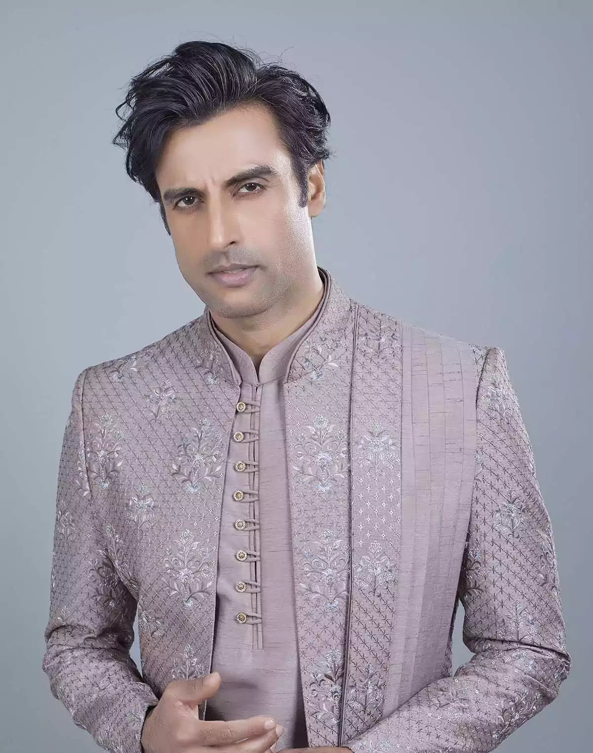 Image of Attractive Colorful Thread Embroidery work Open Jacket With Dupatta
