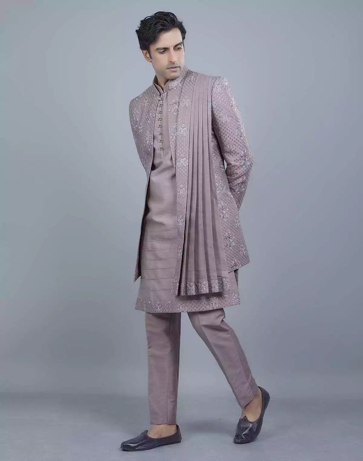 Image of Attractive Colorful Thread Embroidery work Open Jacket With Dupatta